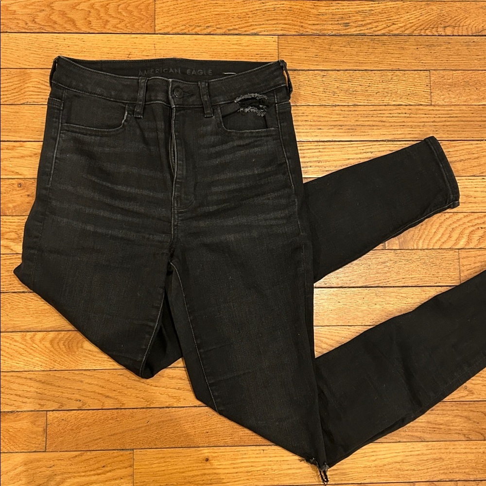 American Eagle Outfitters Black Distressed Skinny Jeans Size 6 Long